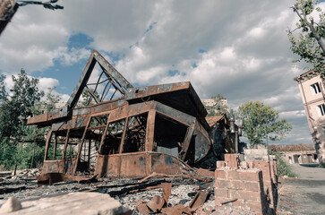destroyed houses in a city lost in the war in Ukraine