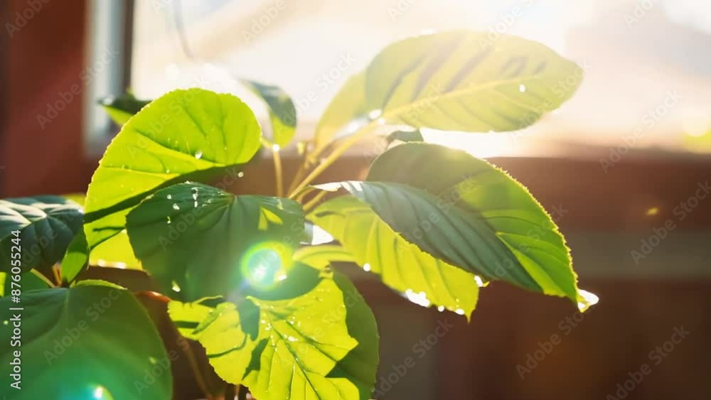 Poster sunlit leaves through a window generative ai