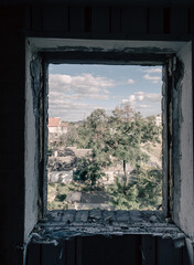 destroyed houses in a city lost in the war in Ukraine
