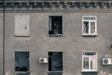 destroyed houses in a city lost in the war in Ukraine