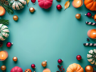 Halloween background flat lay with a blank space for text, festive decor