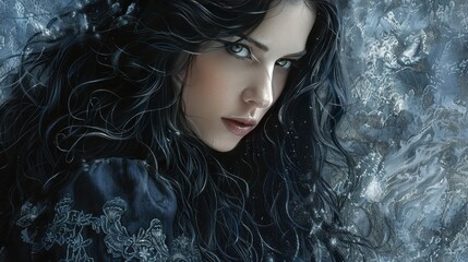 Fototapeta premium Mystical Portrait of a Woman with Long Black Hair