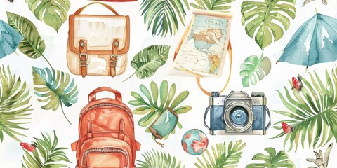 Explore the World Travel Accessories Watercolor Pattern