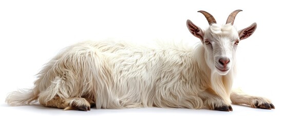 Obraz premium Portrait of a White Goat Lying Down