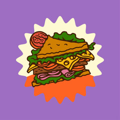 Fast Food Illustration Sandwich Digital Hand Drawing