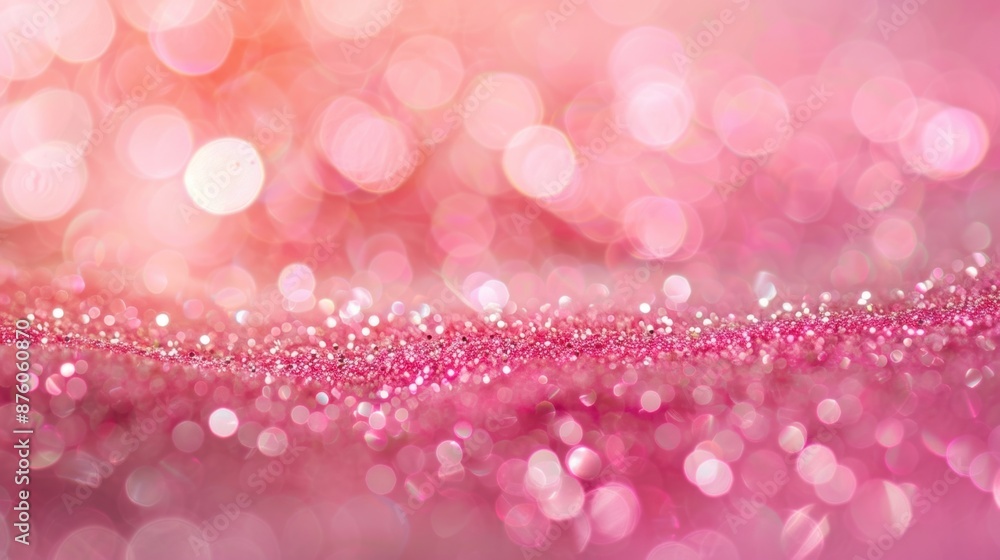 Poster close-up of pink glitter with a bokeh effect, creating a sparkling and magical atmosphere, perfect f