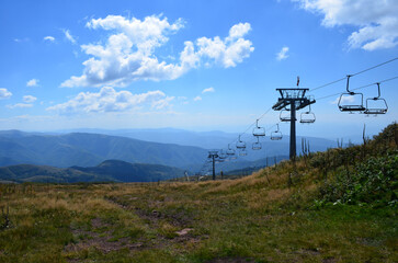 Cable car on mountain landscape