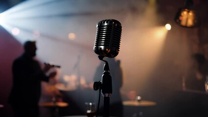 Vintage Microphone on Stage at a Live Music Venue Generative AI - Powered by Adobe