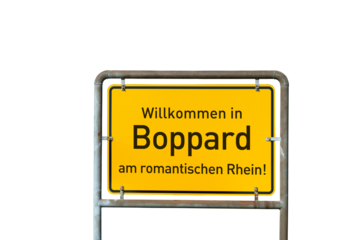 Ortswerbeschild, Willkommen in Boppard am romantischen Rhein!, freigestellt, (Symbolbild)