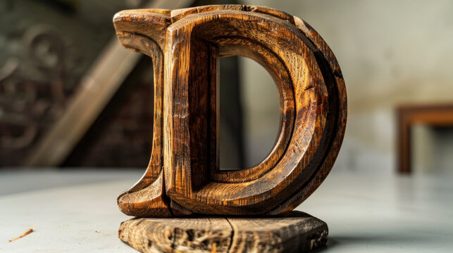 Carved wood letter "D" for decoration