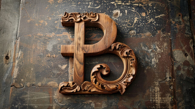 Carved wood letter "D" for decoration