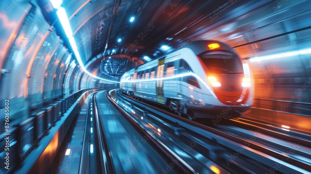 Aufkleber a modern bullet train entering a futuristic tunnel, with dynamic lines and engineering marvels on di