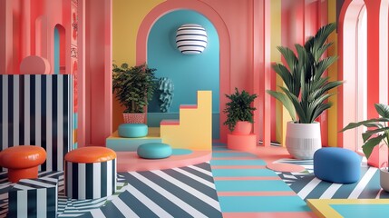 Modern Artistic Interior Design with Vibrant Colors and Clean Lines