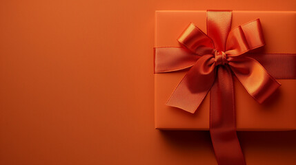 A gift card adorned with a vibrant satin ribbon, creating a bow on the top right corner. The box is positioned in the lower right section of a rich red, violet, blue, green, pink, orange backgrounds