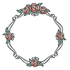Beautiful royal regal vintage rose frame border in bold outline hand drawing illustration