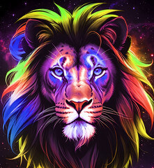 Abstract colorful elegant neon lion art