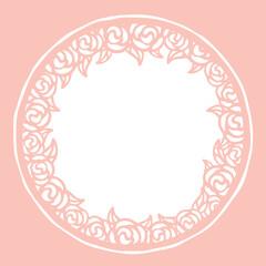 Beautiful roses frame border in bold outline hand drawing illustration style wedding invitation