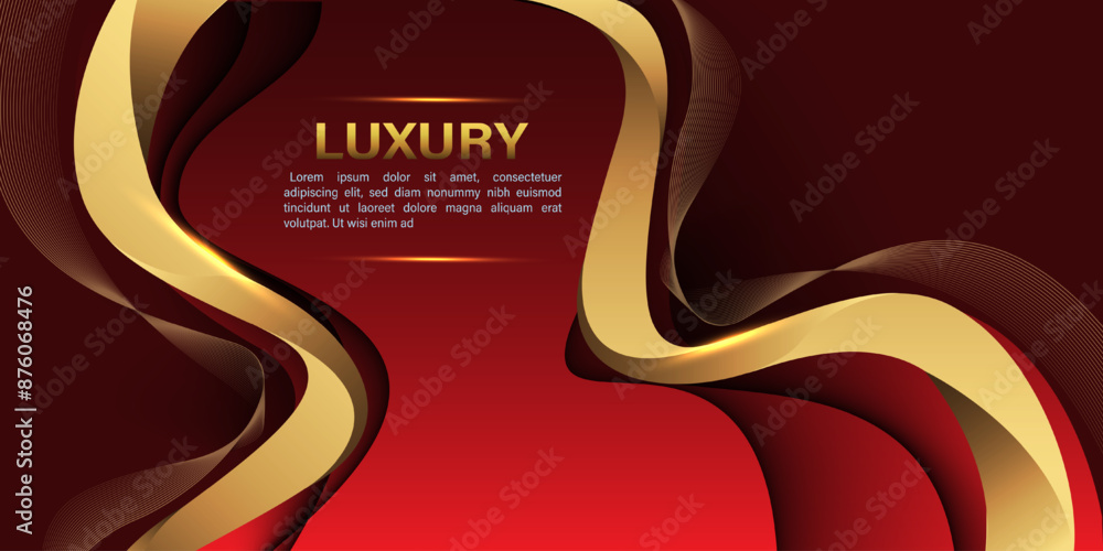 Poster abstract gold lines curve wavy luxury style on red design modern background vector