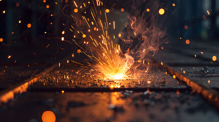 A photo of a fire with sparks flying out of it