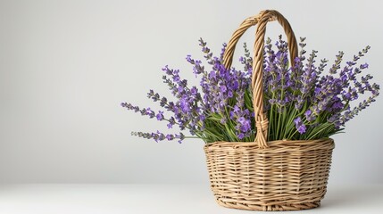 Tranquil Lavender Blooms in Wicker Basket on White Background