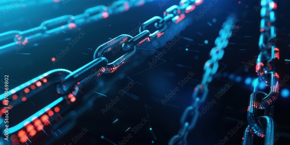 Poster blockchain technology concept with digital chains. generative ai