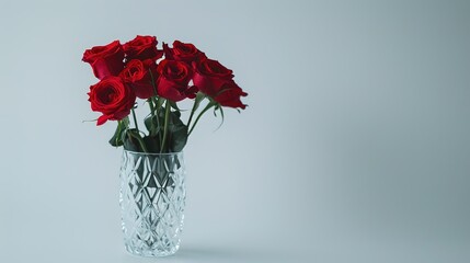 Obraz premium Elegant Red Roses in Crystal Vase on White Background