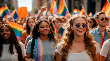 Fototapeta premium Respeito e Inclusão: Jovens Celebrando na Parada do Orgulho LGBT