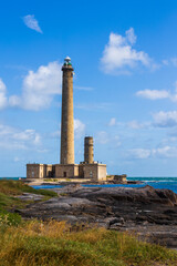 Phare de Gatteville, sur la Pointe de Barfleur, depuis la côte au sud du phare