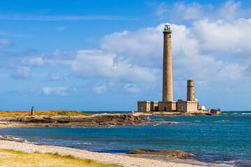 Phare de Gatteville, sur la Pointe de Barfleur, depuis la côte au sud du phare