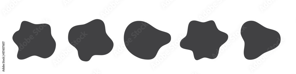 Poster organic blob irregular round abstract shapes vector set. black liquid circle random amoebas isolated