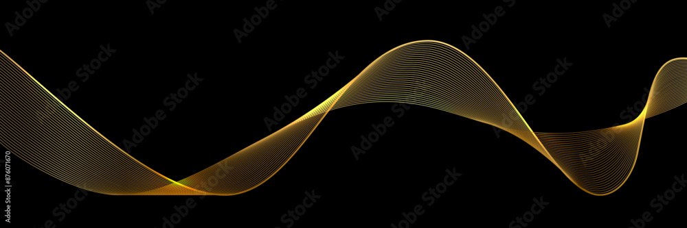 Wall mural gold abstract waves background. golden curve lines vector illustration isolated on black. luxury gli