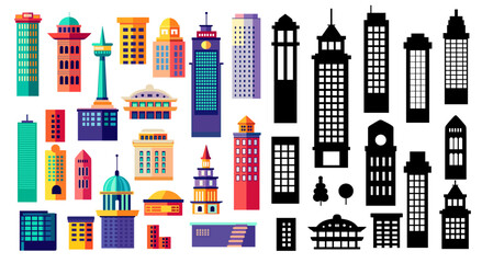 Fototapeta premium Collection of colorful and monochrome city buildings for urban landscape design