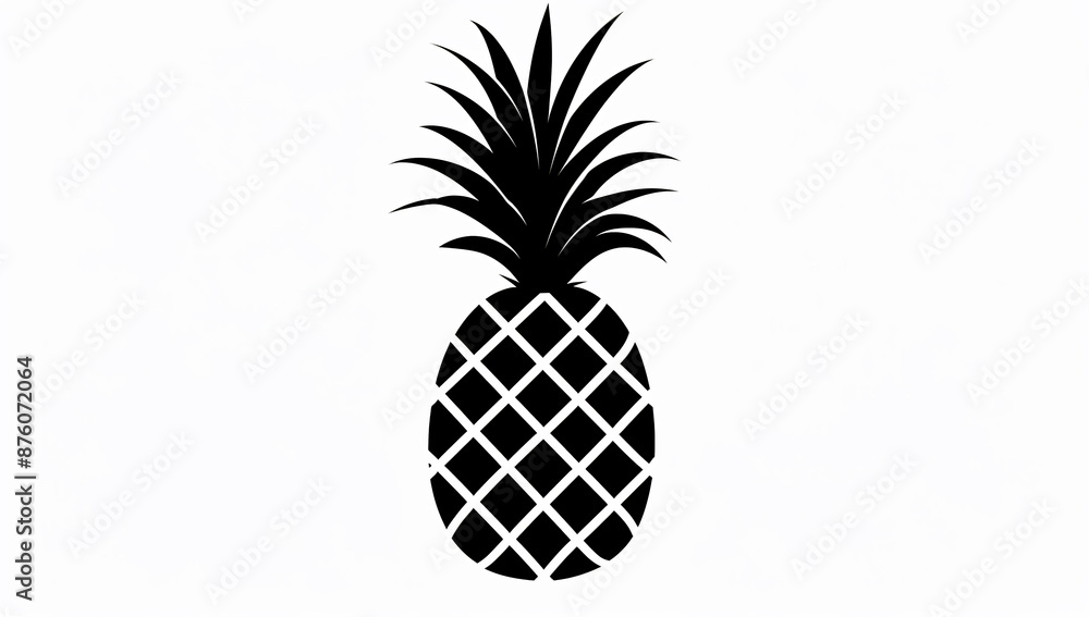 Poster pineapple black silhouette on a white background, a simple design with high contrast in a minimalist