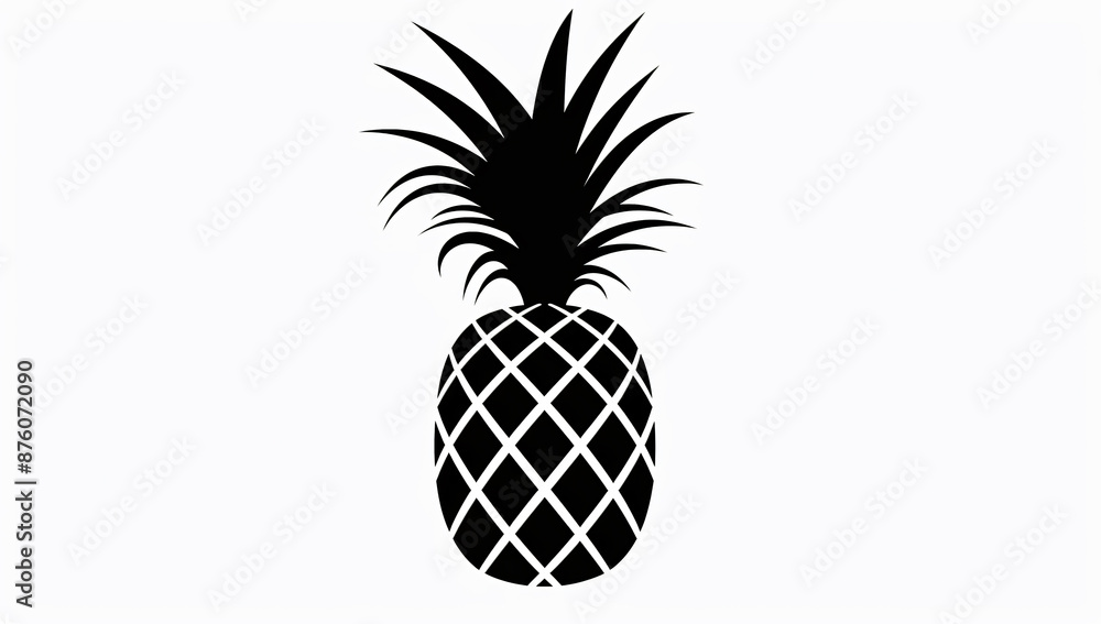 Poster pineapple black silhouette on a white background, a simple design with high contrast in a minimalist