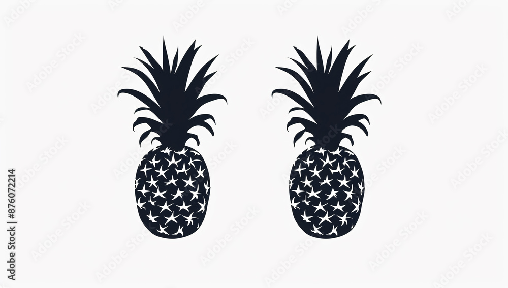 Poster pineapple black silhouette on a white background, a simple design with high contrast in a minimalist