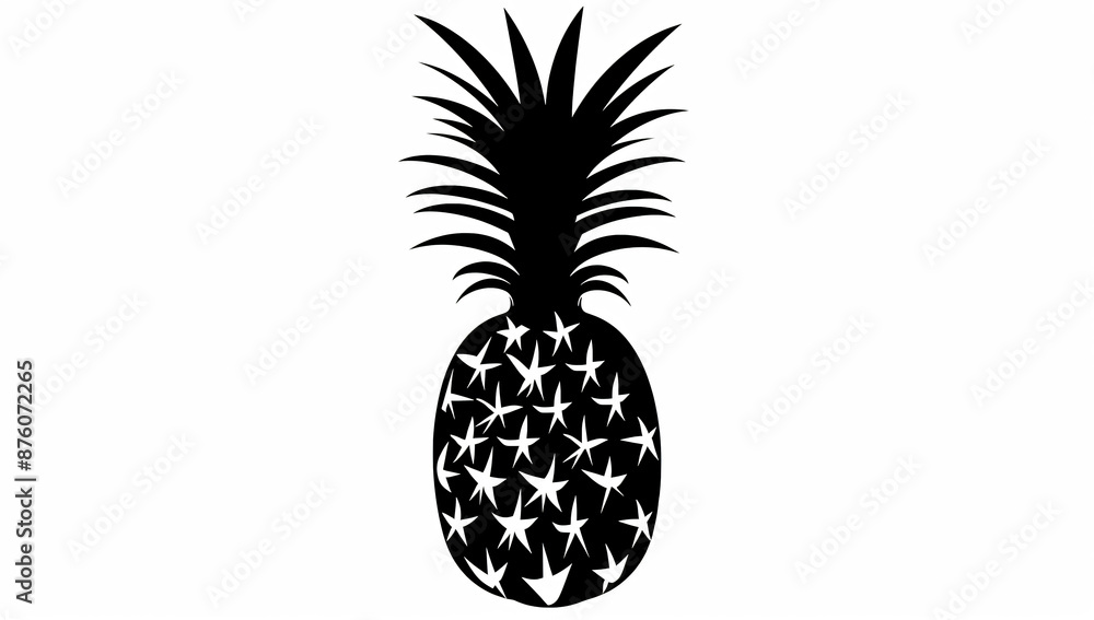 Poster pineapple black silhouette on a white background, a simple design with high contrast in a minimalist