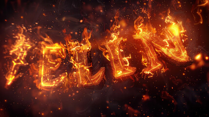 Fiery letters blaze on a midnight canvas, each a fiery spark in the darkness.