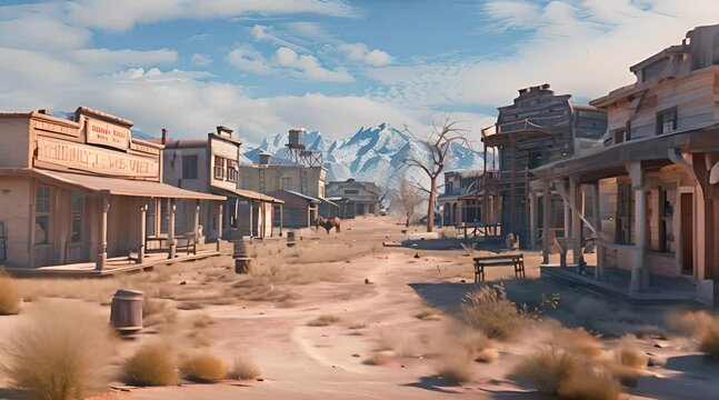 Old Western Goldfield Ghost Town square , photo taken during the sunny day with clear blue sky