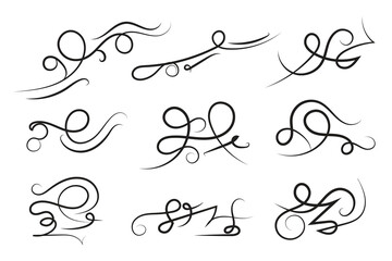 
Curly swirl decorative swishes, Hand drawn calligraphy lettering ornate strokes, flourish swirling squiggle Highlight Swoosh typography text elements. Pen Filigree flourishes vintage scrolls

