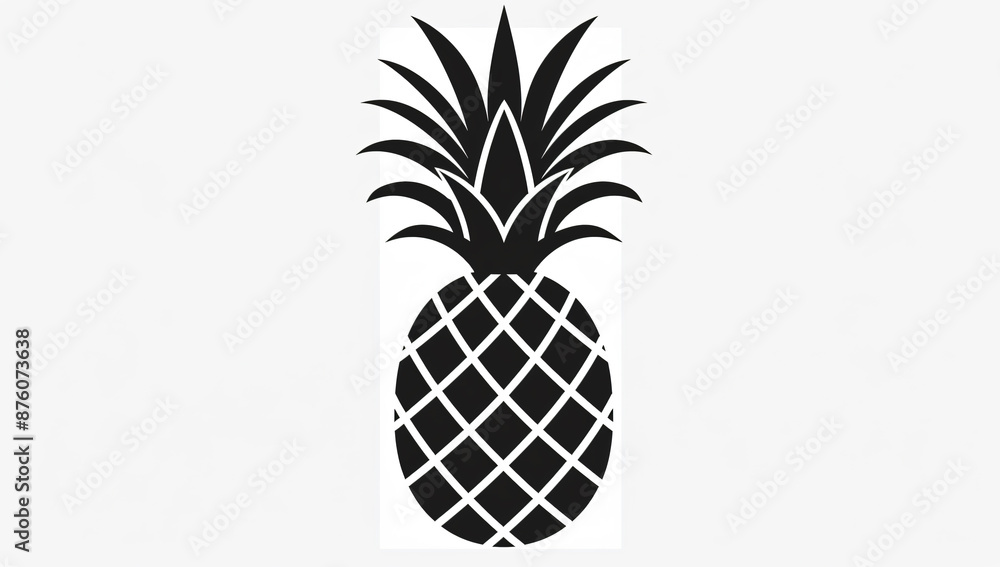 Poster pineapple black silhouette on a white background, a simple design with high contrast in a minimalist