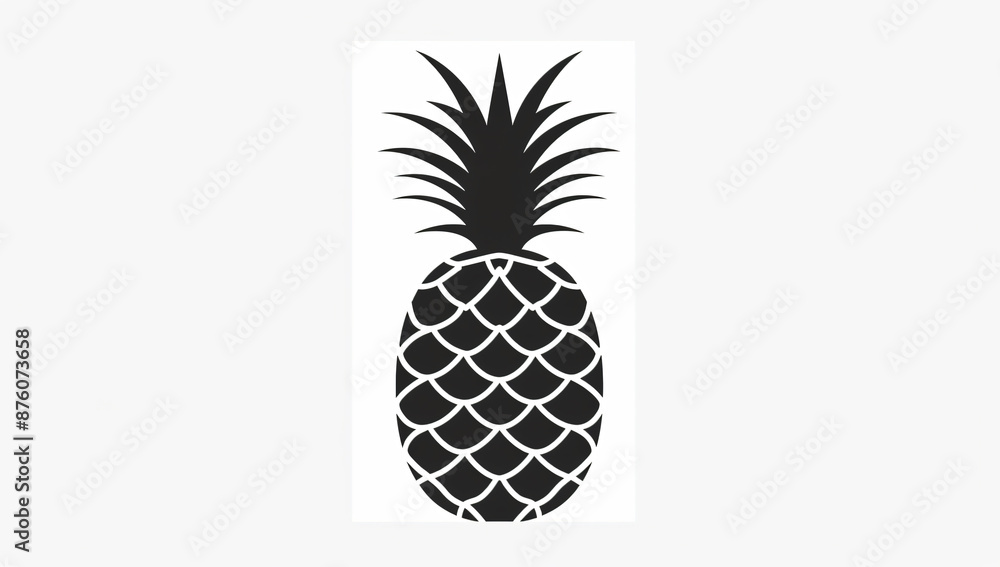 Poster pineapple black silhouette on a white background, a simple design with high contrast in a minimalist