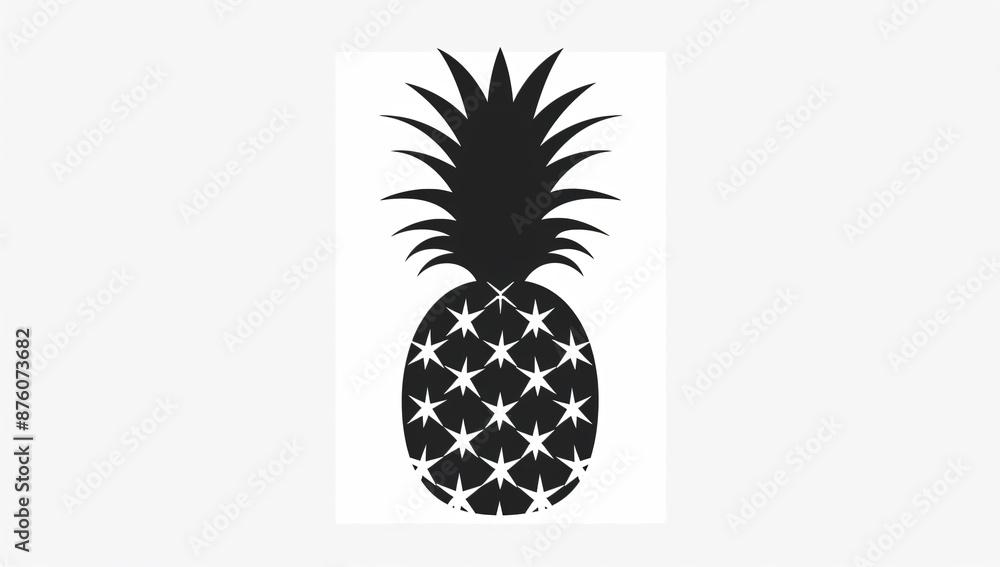 Poster pineapple black silhouette on a white background, a simple design with high contrast in a minimalist
