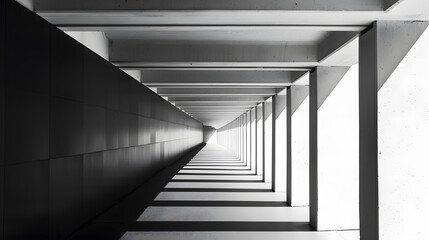 A white and black photo of a building with a lot of white lines