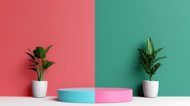 Modern machinery stage and podium mockup using colorful opposite colors ideal for dynamic and engaging visuals for tech-themed advertising presentations and marketing materials. Clean and Clear