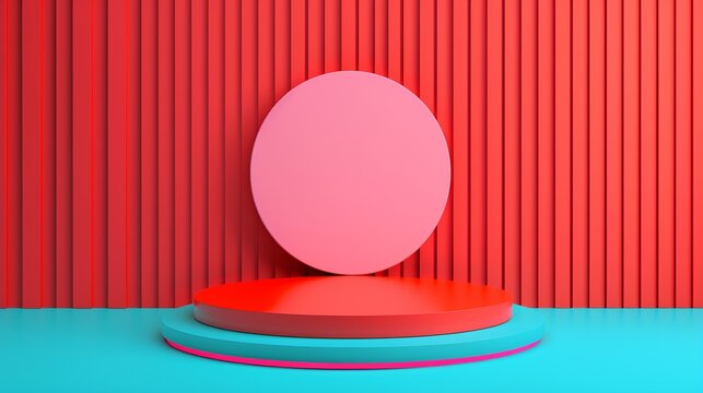 Tech-inspired stage and podium mockup with modern machinery elements and vibrant opposite colors suitable for engaging advertising presentations requiring dynamic and bold imagery. Clean and Clear