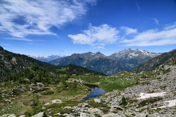 Lac Longue, a small lake in the Aosta Valley, located along the path that goes from Coumarial to...