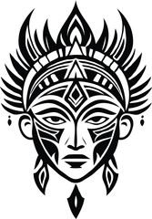 Black and White Aztec Warrior Mask Vector, african outline black ethnic scary face mask. Art & Illustration