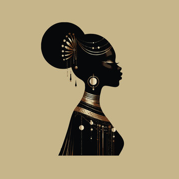 African queen wearing authentic jewellery, black girl with crown, afro woman, Beauty and fashion African girl.