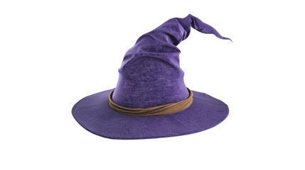 Purple wizard hat with an antique look and a leather band, perfect for Halloween costumes, cosplay, or fantasy-themed parties and events.