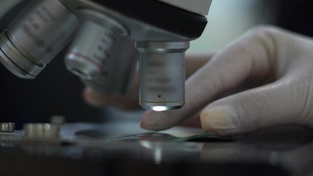 Medical laboratory where tests are performed under a microscope